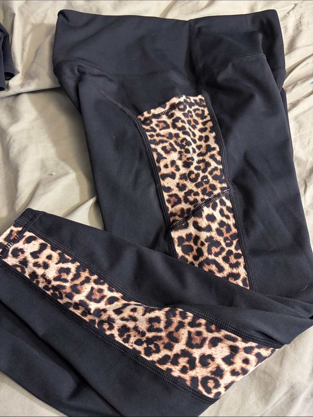 ZYIA Black Leggings with Leopard Print Panels